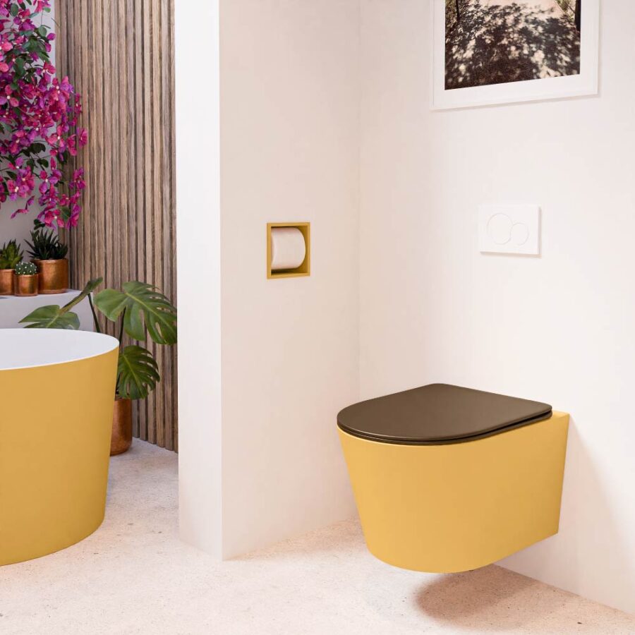 MONDIAZ LAVIE hangend toilet single fire rimless diepspoel Ocher. Toiletzitting met quick-release & softclose Rust. - Afbeelding 3