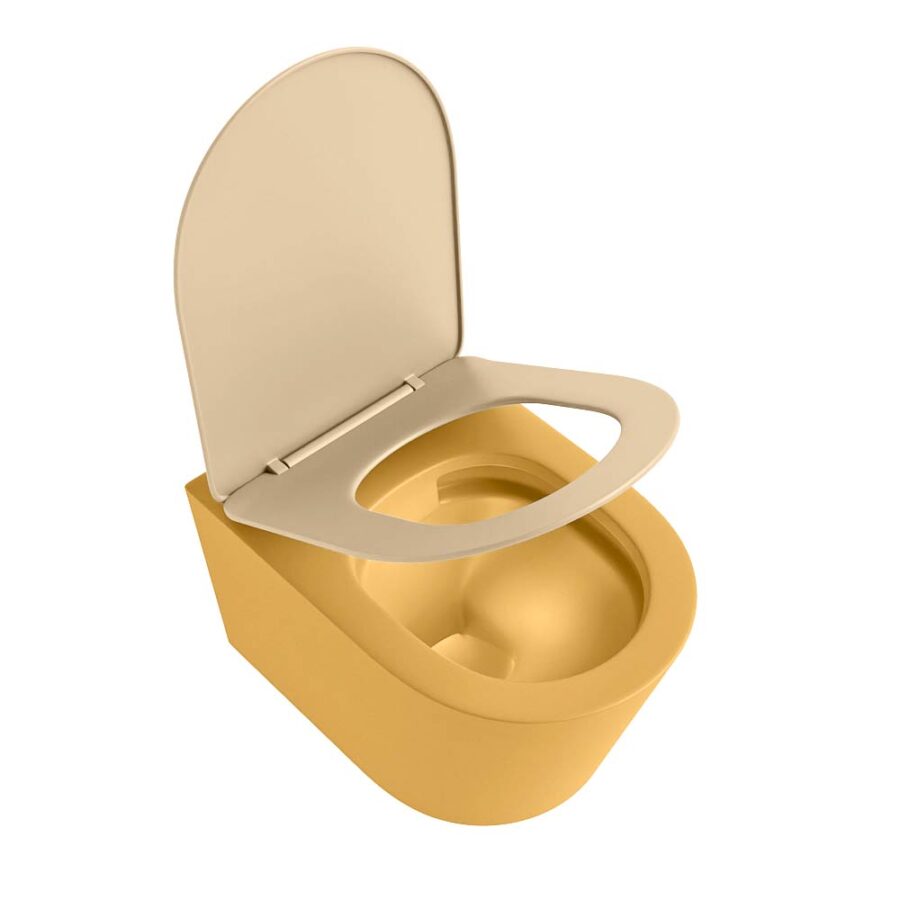 MONDIAZ LAVIE hangend toilet single fire rimless diepspoel Ocher. Toiletzitting met quick-release & softclose Sand. - Afbeelding 4