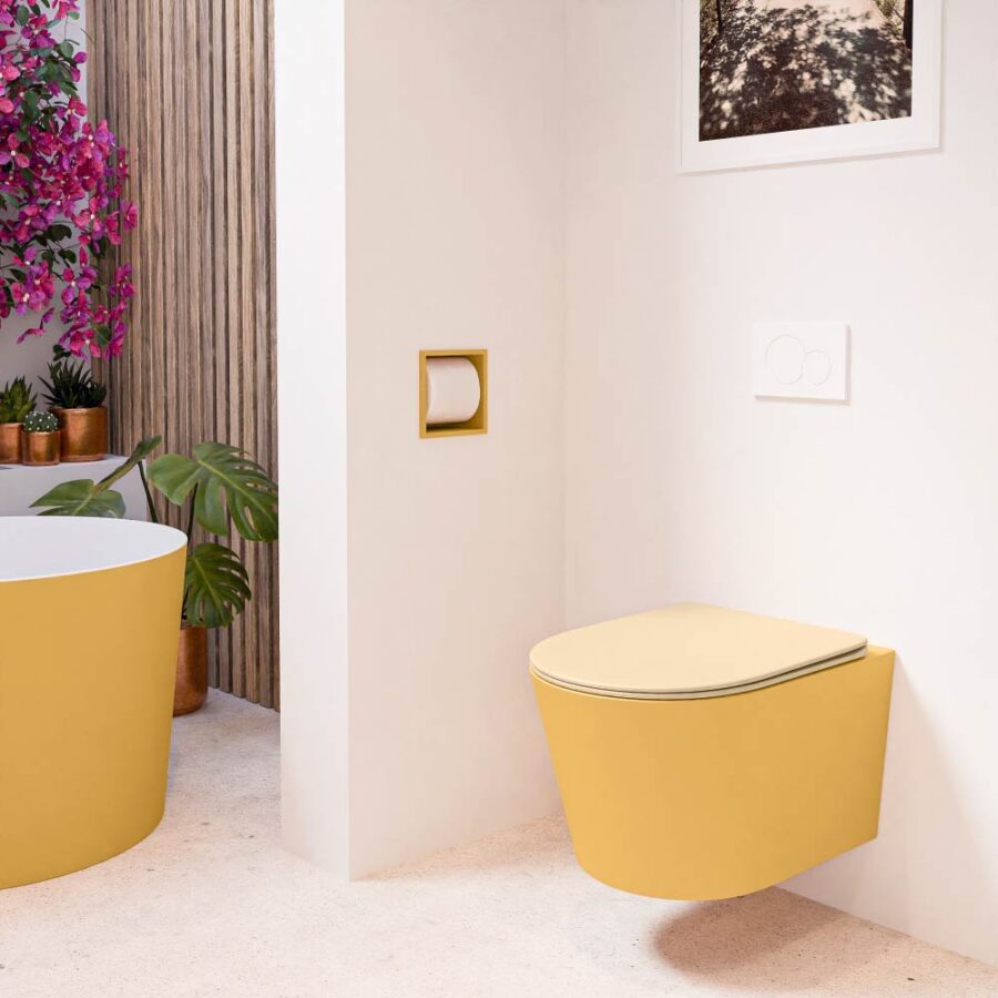 MONDIAZ LAVIE hangend toilet single fire rimless diepspoel Ocher. Toiletzitting met quick-release & softclose Sand. - Afbeelding 3