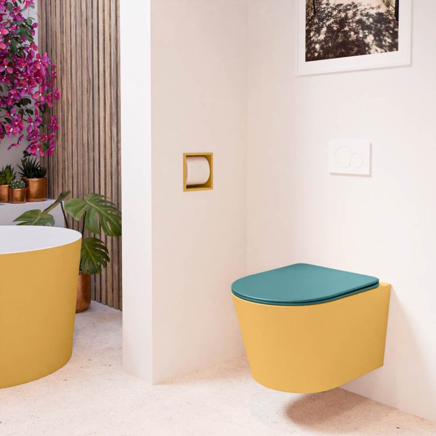 MONDIAZ LAVIE hangend toilet single fire rimless diepspoel Ocher. Toiletzitting met quick-release & softclose Smag. - Afbeelding 3