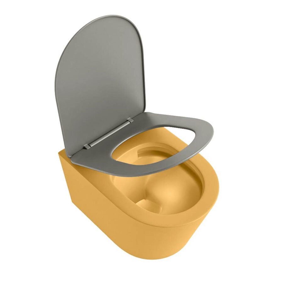 MONDIAZ LAVIE hangend toilet single fire rimless diepspoel Ocher. Toiletzitting met quick-release & softclose Smoke. - Afbeelding 4