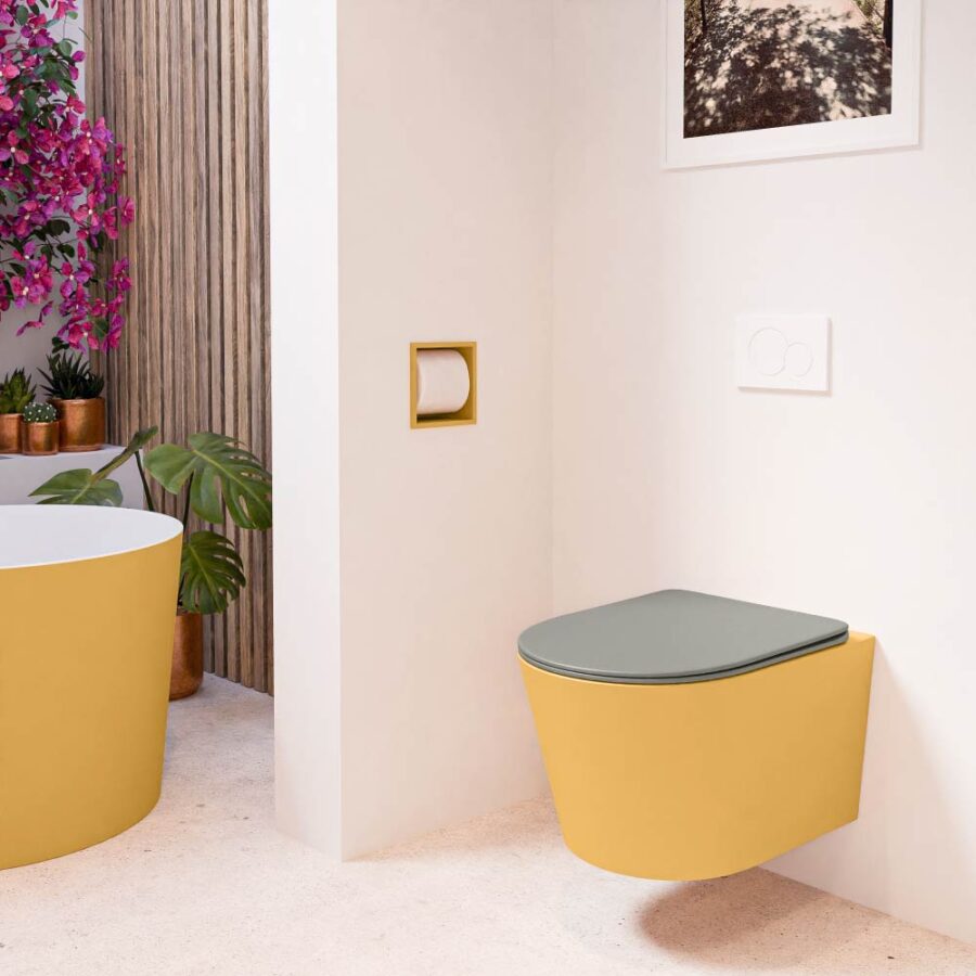 MONDIAZ LAVIE hangend toilet single fire rimless diepspoel Ocher. Toiletzitting met quick-release & softclose Smoke. - Afbeelding 3