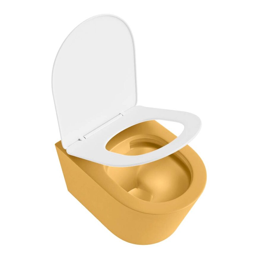 MONDIAZ LAVIE hangend toilet single fire rimless diepspoel Ocher. Toiletzitting met quick-release & softclose Talc. - Afbeelding 4