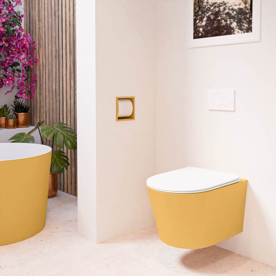MONDIAZ LAVIE hangend toilet single fire rimless diepspoel Ocher. Toiletzitting met quick-release & softclose Talc. - Afbeelding 3