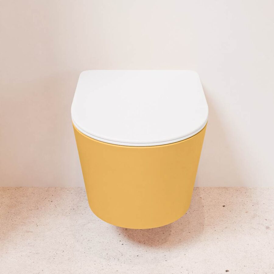 MONDIAZ LAVIE hangend toilet single fire rimless diepspoel Ocher. Toiletzitting met quick-release & softclose Talc. - Afbeelding 2