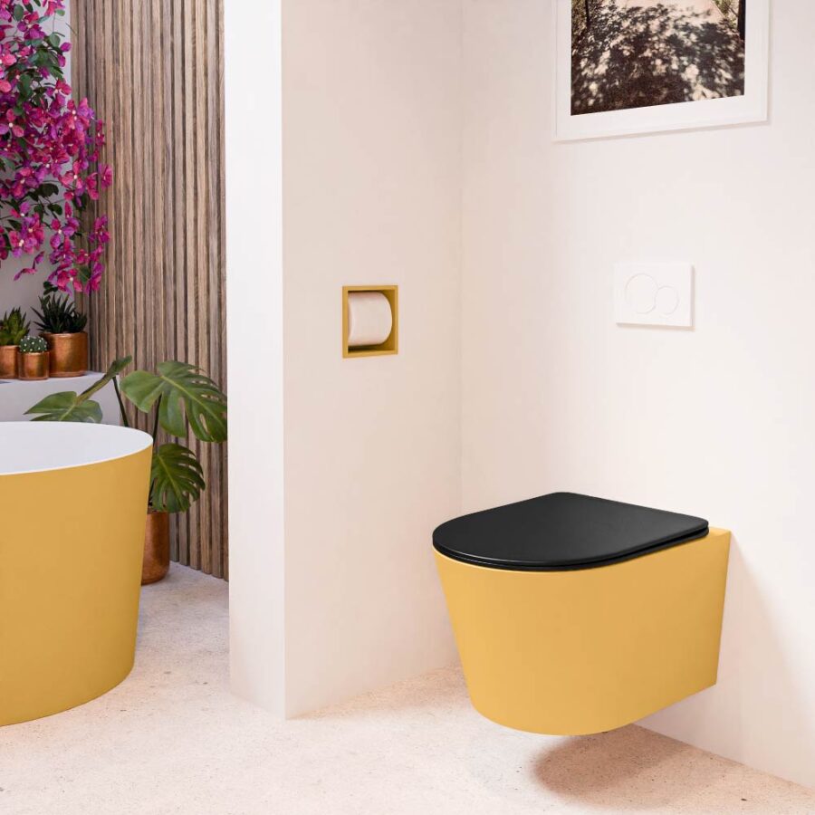 MONDIAZ LAVIE hangend toilet single fire rimless diepspoel Ocher. Toiletzitting met quick-release & softclose Urban. - Afbeelding 3