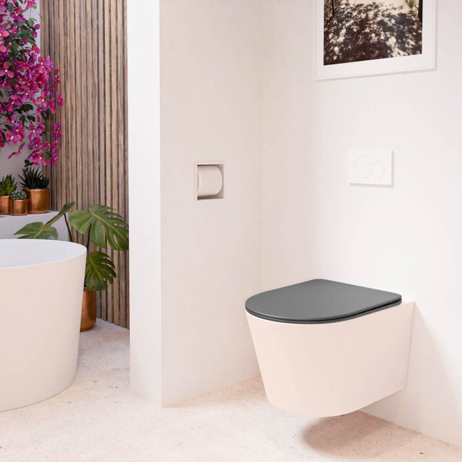 MONDIAZ LAVIE hangend toilet single fire rimless diepspoel Rosee. Toiletzitting met quick-release & softclose Dark Grey. - Afbeelding 3