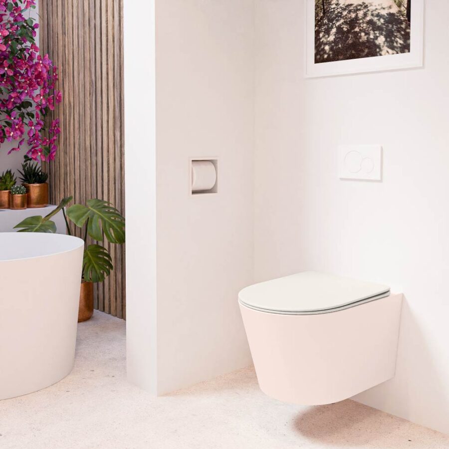MONDIAZ LAVIE hangend toilet single fire rimless diepspoel Rosee. Toiletzitting met quick-release & softclose Linen. - Afbeelding 3