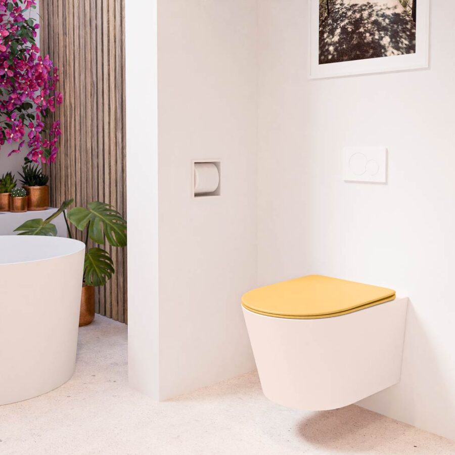 MONDIAZ LAVIE hangend toilet single fire rimless diepspoel Rosee. Toiletzitting met quick-release & softclose Ocher. - Afbeelding 3