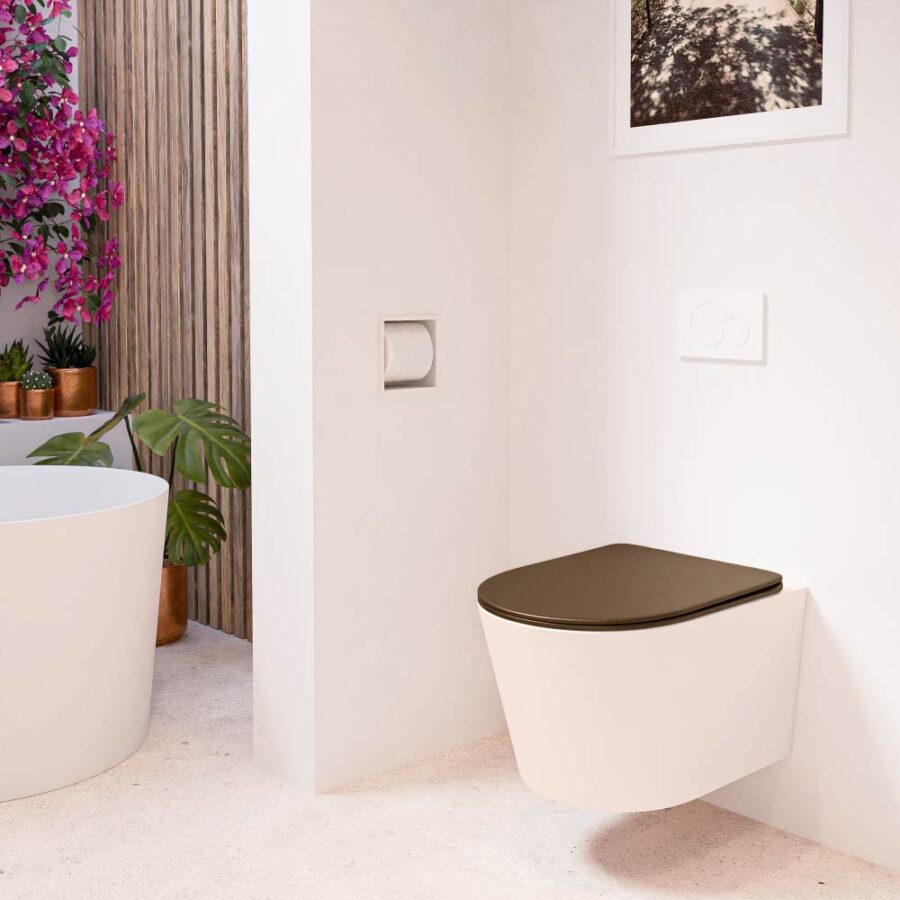 MONDIAZ LAVIE hangend toilet single fire rimless diepspoel Rosee. Toiletzitting met quick-release & softclose Rust. - Afbeelding 3