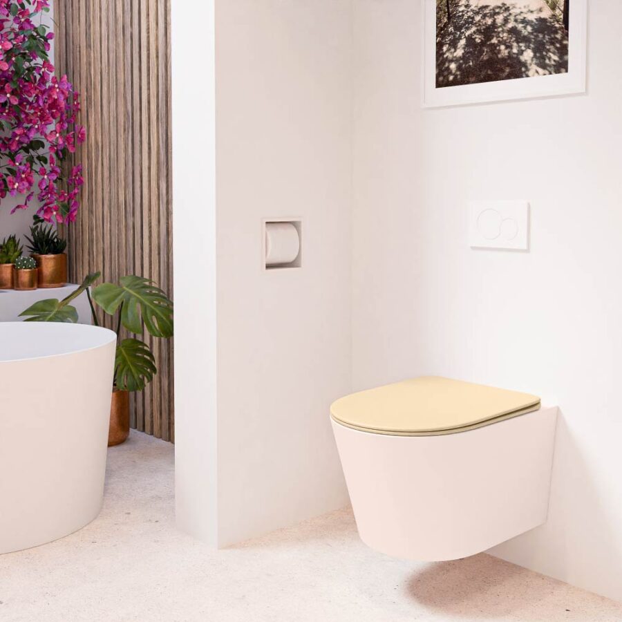 MONDIAZ LAVIE hangend toilet single fire rimless diepspoel Rosee. Toiletzitting met quick-release & softclose Sand. - Afbeelding 3