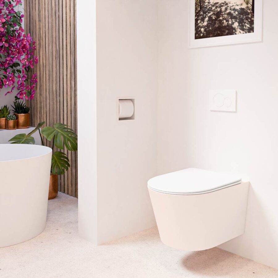 MONDIAZ LAVIE hangend toilet single fire rimless diepspoel Rosee. Toiletzitting met quick-release & softclose Talc. - Afbeelding 3