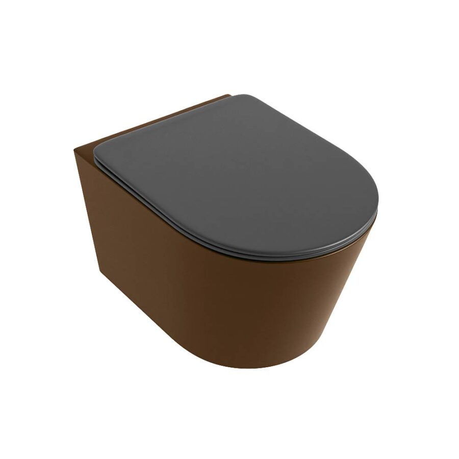 MONDIAZ LAVIE hangend toilet single fire rimless diepspoel Rust. Toiletzitting met quick-release & softclose Dark Grey. - Afbeelding 5