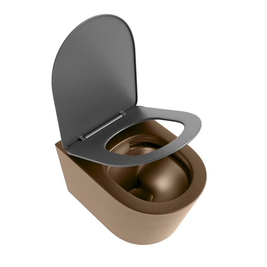 MONDIAZ LAVIE hangend toilet single fire rimless diepspoel Rust. Toiletzitting met quick-release & softclose Dark Grey. - Afbeelding 4