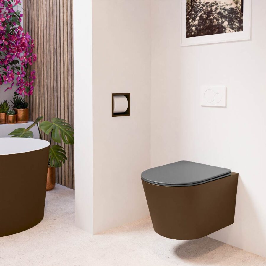 MONDIAZ LAVIE hangend toilet single fire rimless diepspoel Rust. Toiletzitting met quick-release & softclose Dark Grey. - Afbeelding 3