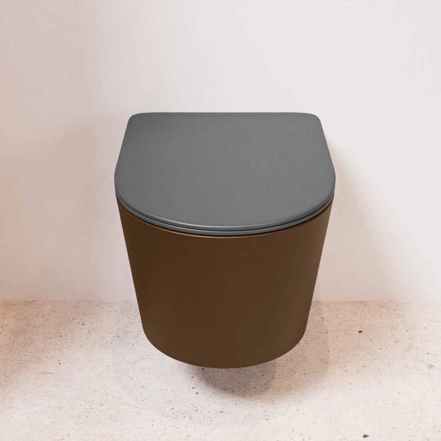 MONDIAZ LAVIE hangend toilet single fire rimless diepspoel Rust. Toiletzitting met quick-release & softclose Dark Grey. - Afbeelding 2