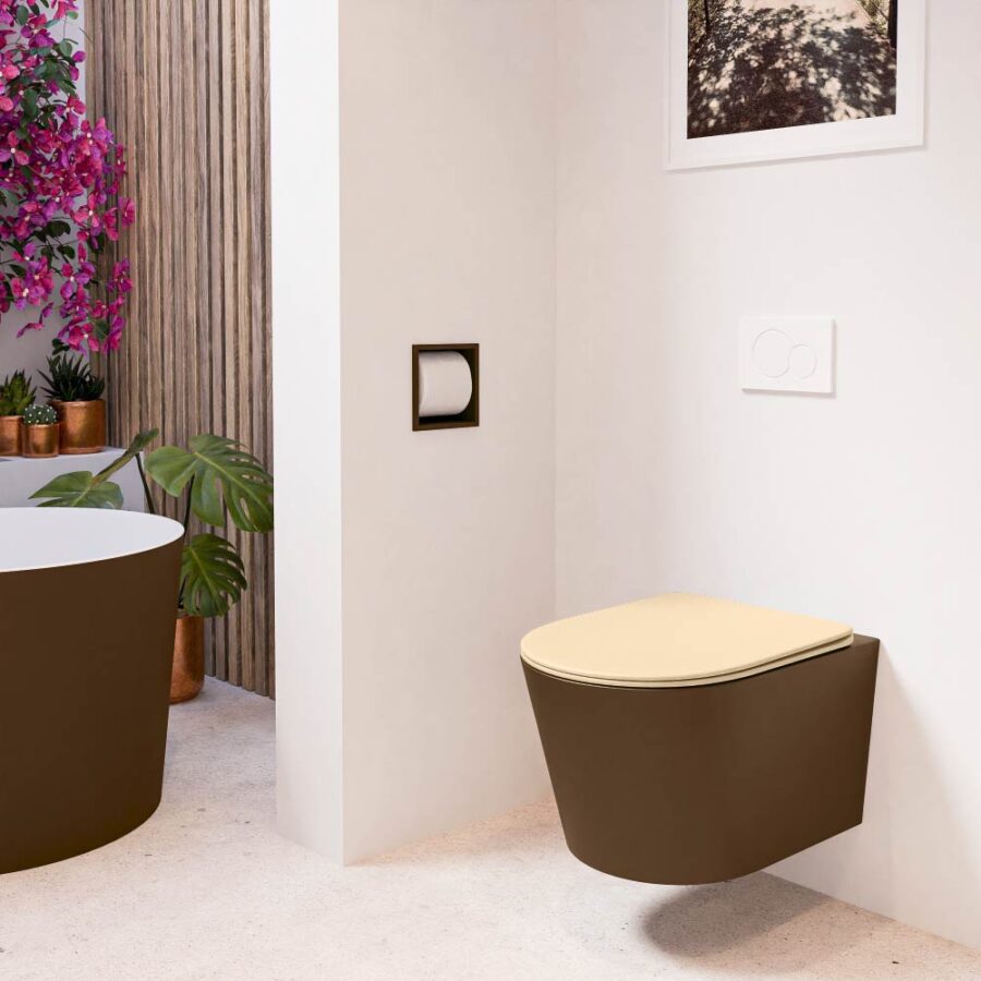 MONDIAZ LAVIE hangend toilet single fire rimless diepspoel Rust. Toiletzitting met quick-release & softclose Sand. - Afbeelding 3