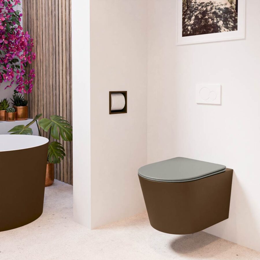 MONDIAZ LAVIE hangend toilet single fire rimless diepspoel Rust. Toiletzitting met quick-release & softclose Smoke. - Afbeelding 3