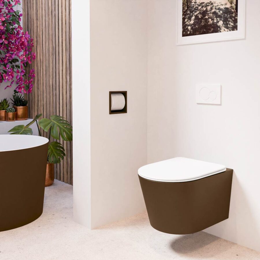 MONDIAZ LAVIE hangend toilet single fire rimless diepspoel Rust. Toiletzitting met quick-release & softclose Talc. - Afbeelding 3