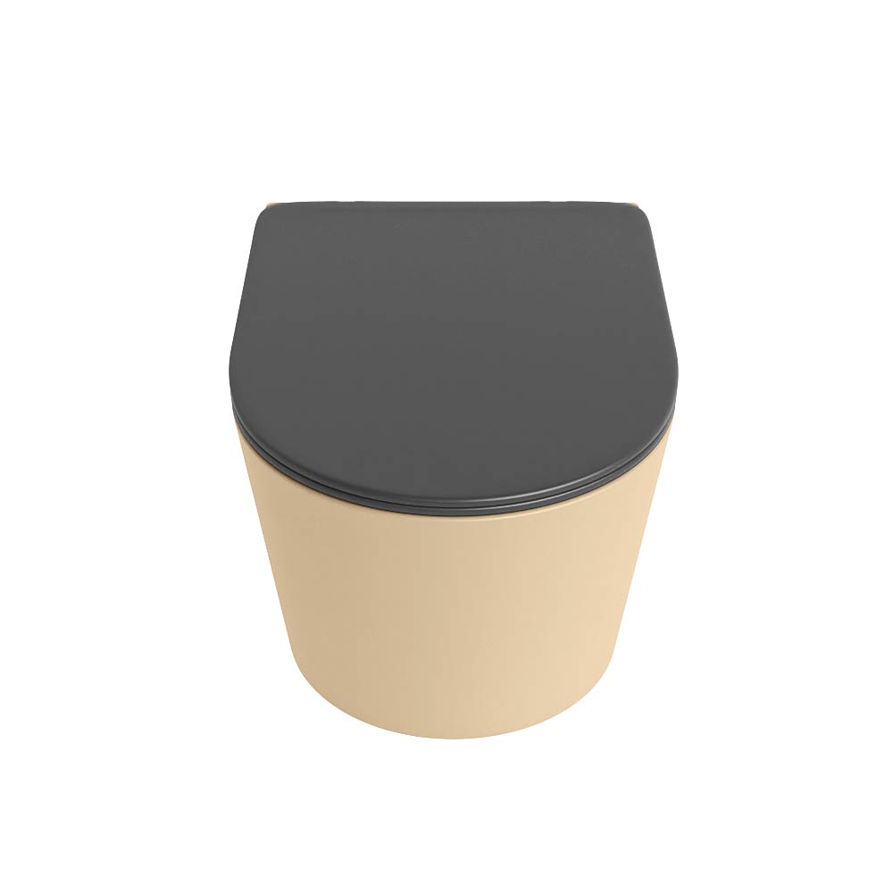 MONDIAZ LAVIE hangend toilet single fire rimless diepspoel Sand. Toiletzitting met quick-release & softclose Dark Grey. - Afbeelding 6