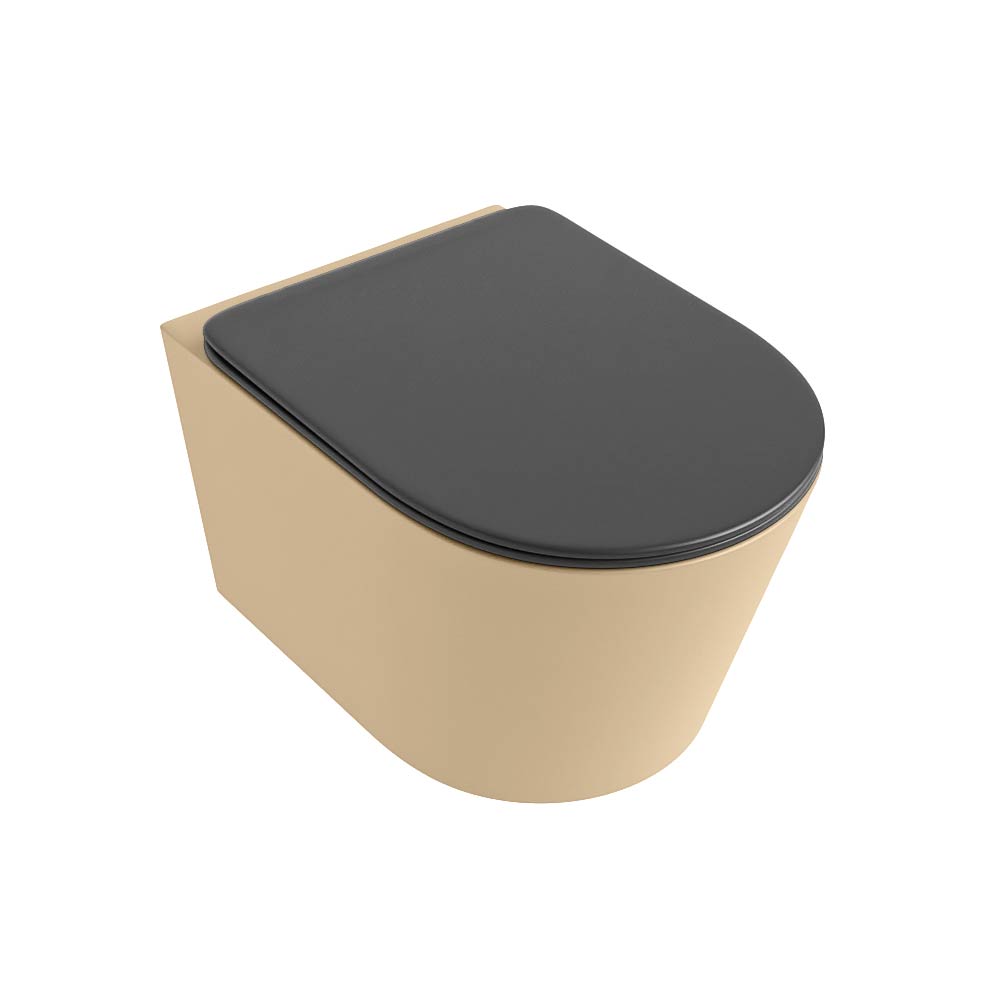 MONDIAZ LAVIE hangend toilet single fire rimless diepspoel Sand. Toiletzitting met quick-release & softclose Dark Grey. - Afbeelding 5