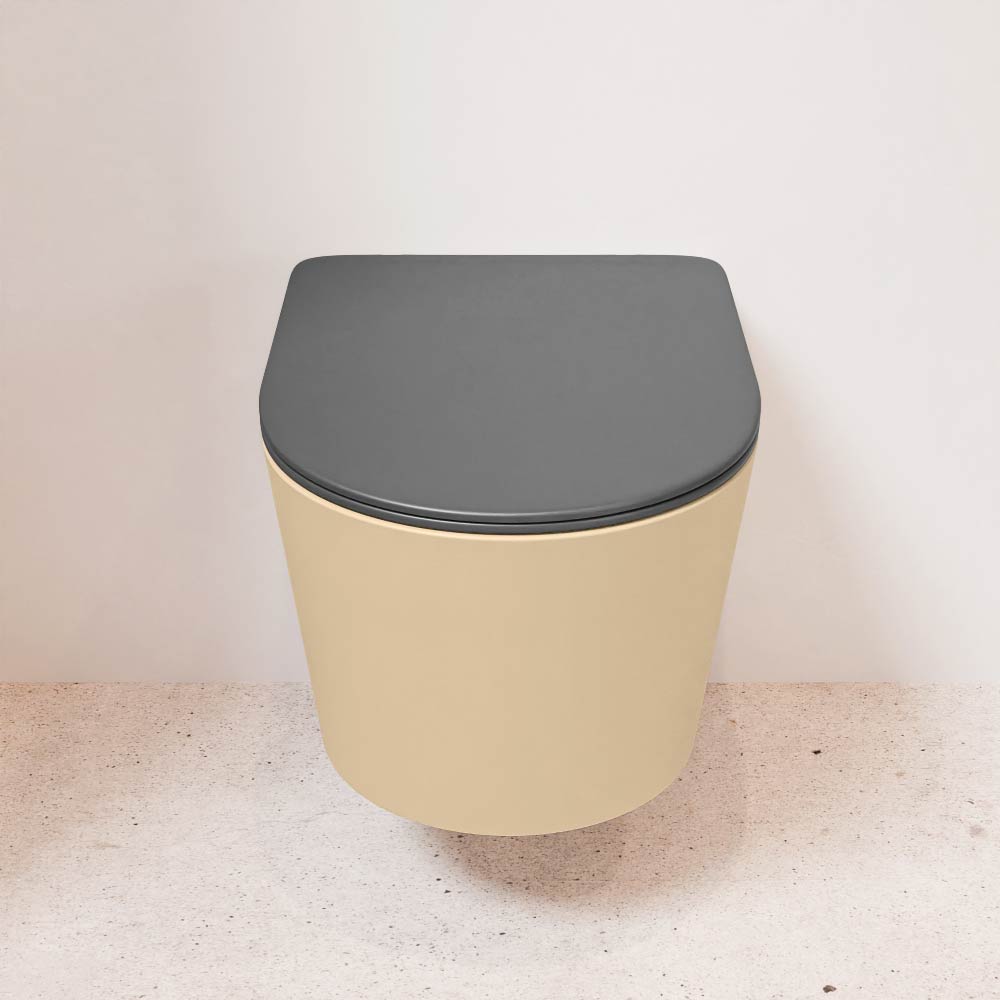 MONDIAZ LAVIE hangend toilet single fire rimless diepspoel Sand. Toiletzitting met quick-release & softclose Dark Grey. - Afbeelding 2