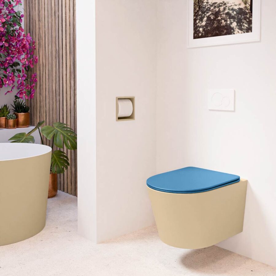 MONDIAZ LAVIE hangend toilet single fire rimless diepspoel Sand. Toiletzitting met quick-release & softclose Jeans. - Afbeelding 3