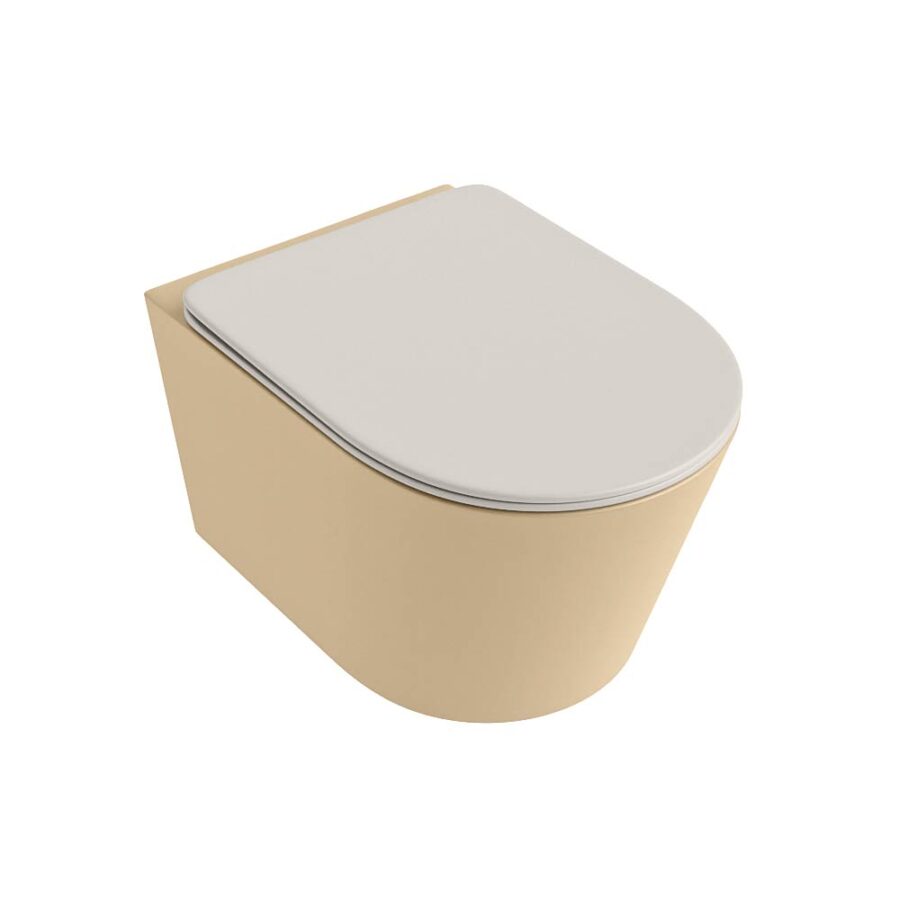 MONDIAZ LAVIE hangend toilet single fire rimless diepspoel Sand. Toiletzitting met quick-release & softclose Linen. - Afbeelding 5
