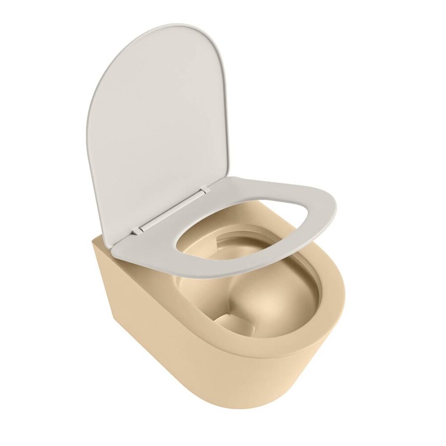 MONDIAZ LAVIE hangend toilet single fire rimless diepspoel Sand. Toiletzitting met quick-release & softclose Linen. - Afbeelding 4