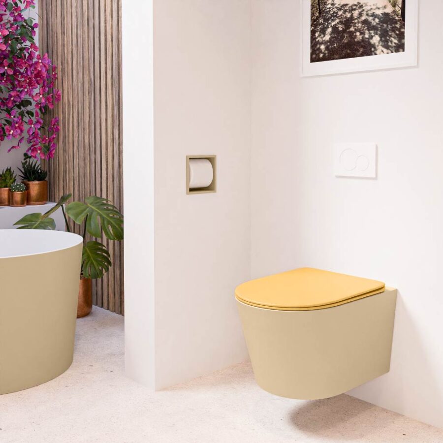 MONDIAZ LAVIE hangend toilet single fire rimless diepspoel Sand. Toiletzitting met quick-release & softclose Ocher. - Afbeelding 3