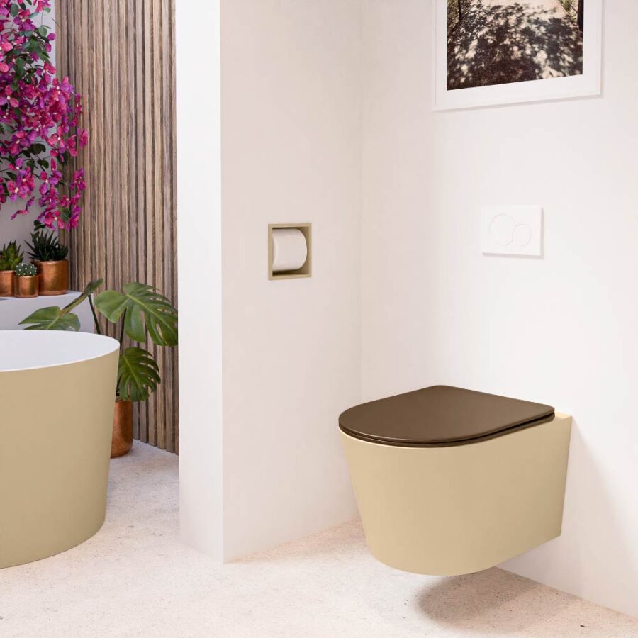 MONDIAZ LAVIE hangend toilet single fire rimless diepspoel Sand. Toiletzitting met quick-release & softclose Rust. - Afbeelding 3