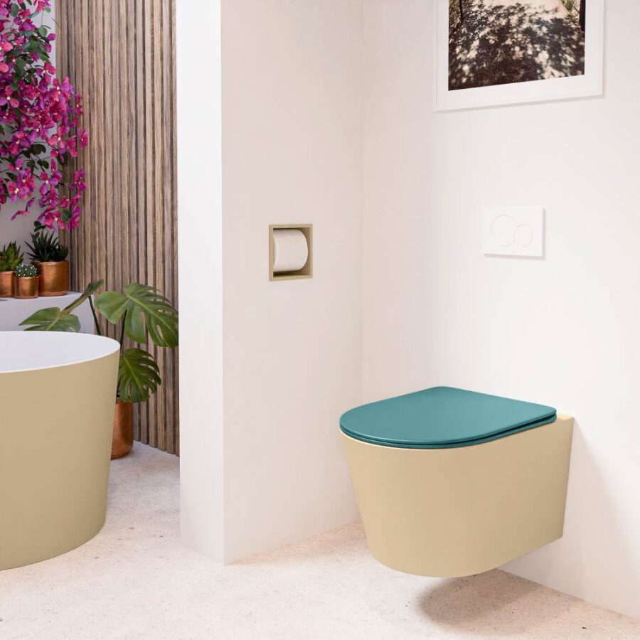 MONDIAZ LAVIE hangend toilet single fire rimless diepspoel Sand. Toiletzitting met quick-release & softclose Smag. - Afbeelding 3