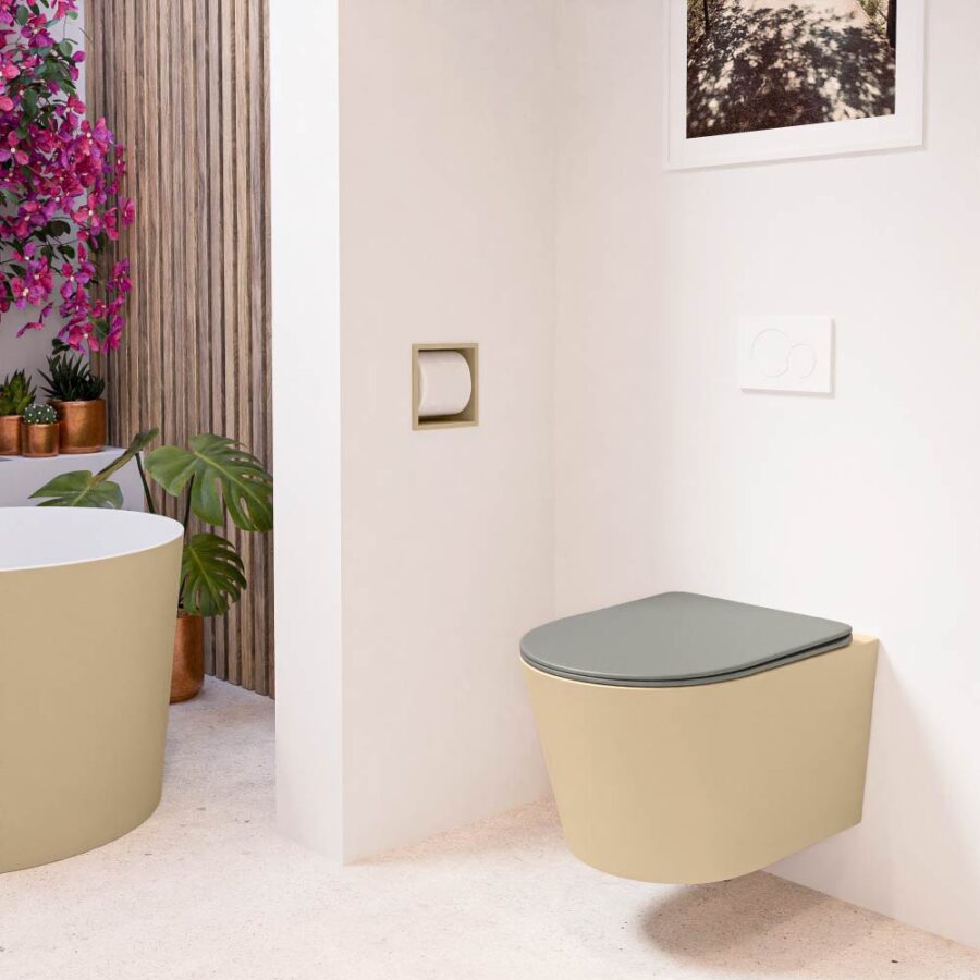 MONDIAZ LAVIE hangend toilet single fire rimless diepspoel Sand. Toiletzitting met quick-release & softclose Smoke. - Afbeelding 3