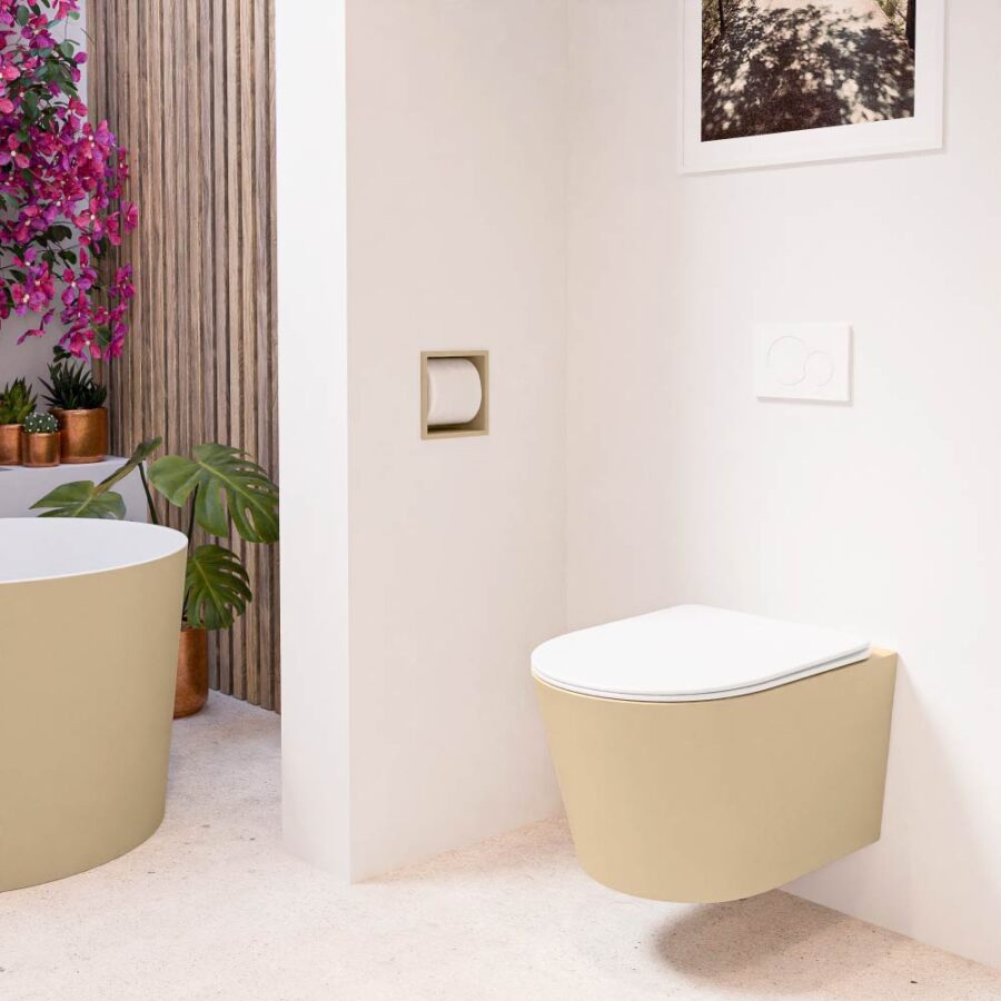 MONDIAZ LAVIE hangend toilet single fire rimless diepspoel Sand. Toiletzitting met quick-release & softclose Talc. - Afbeelding 3