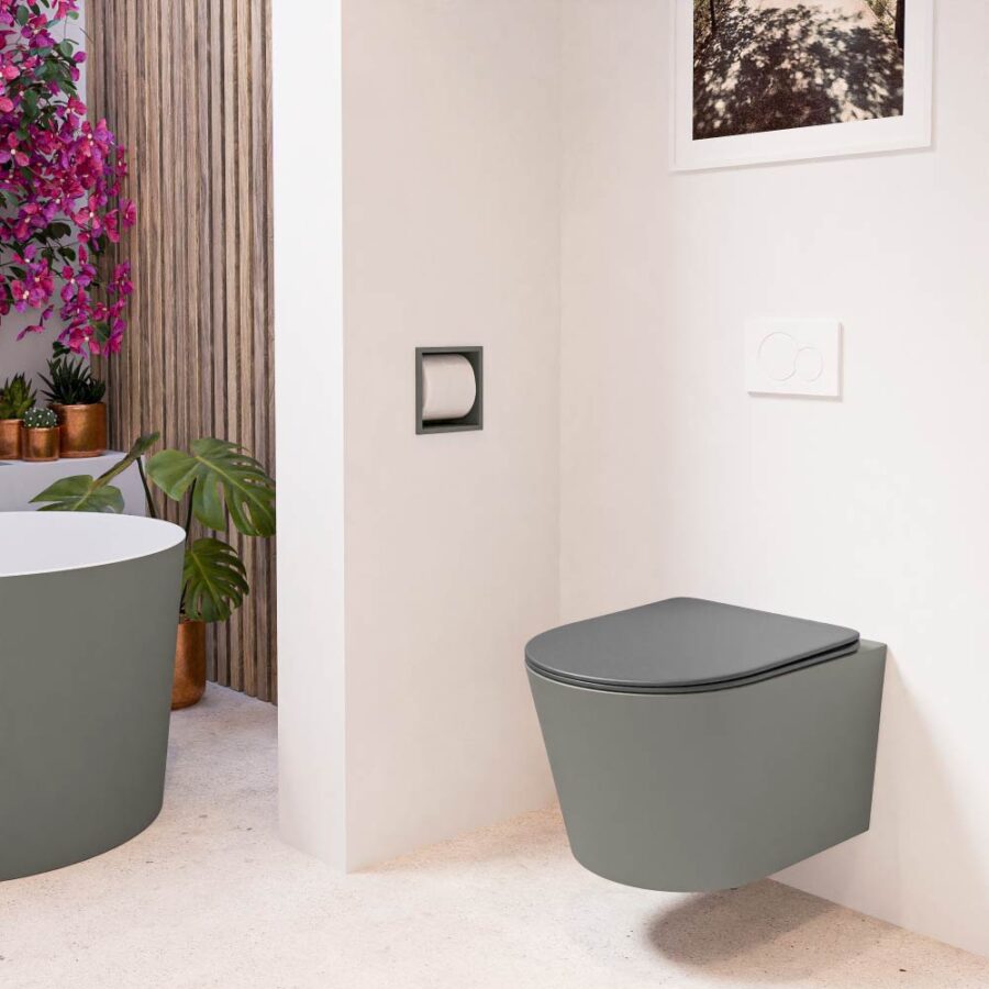 MONDIAZ LAVIE hangend toilet single fire rimless diepspoel Smoke. Toiletzitting met quick-release & softclose Dark Grey. - Afbeelding 3