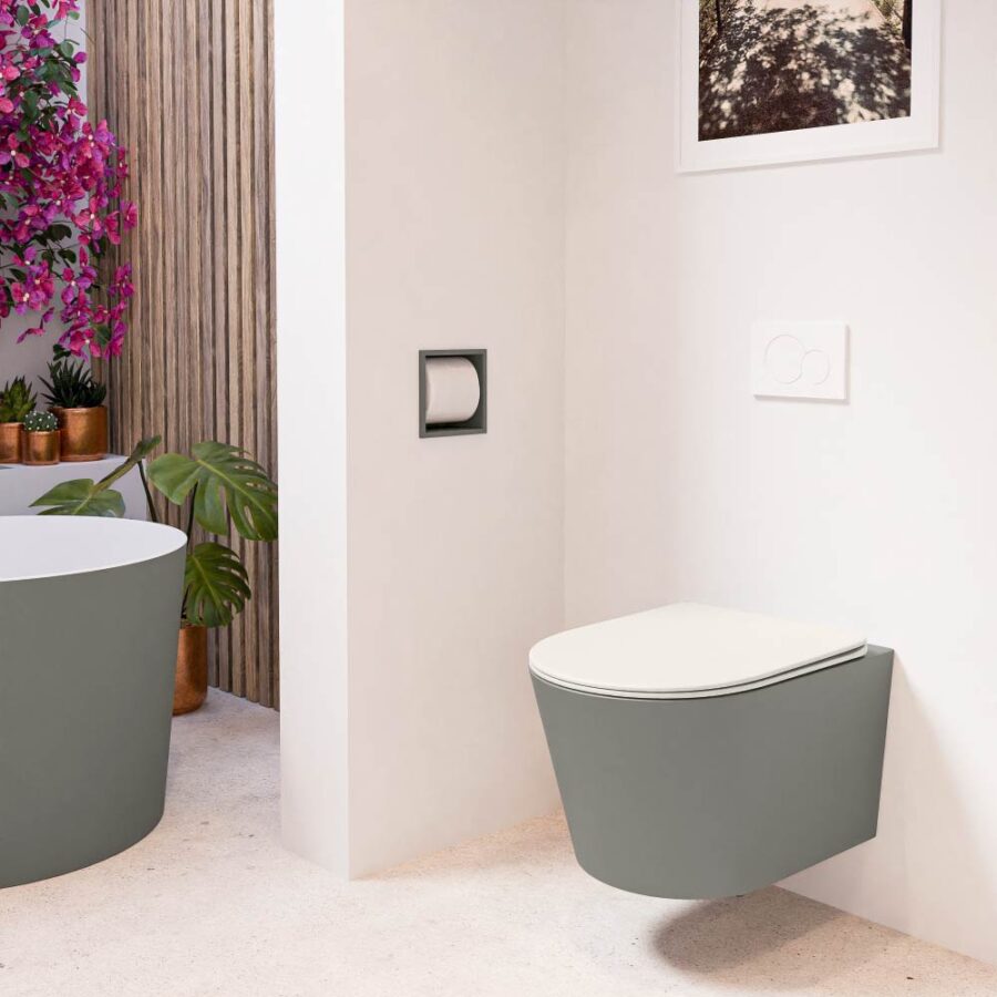 MONDIAZ LAVIE hangend toilet single fire rimless diepspoel Smoke. Toiletzitting met quick-release & softclose Linen. - Afbeelding 3