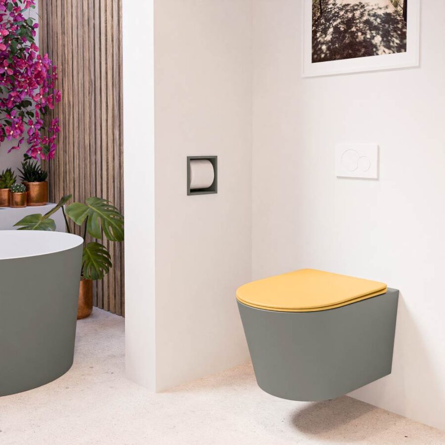 MONDIAZ LAVIE hangend toilet single fire rimless diepspoel Smoke. Toiletzitting met quick-release & softclose Ocher. - Afbeelding 3