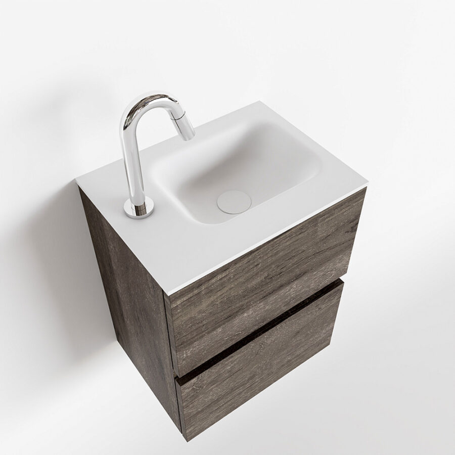 MONDIAZ ADA 40cm toiletmeubel dark brown. LEX wastafel talc positie links. Met 1 kraangat - Afbeelding 4