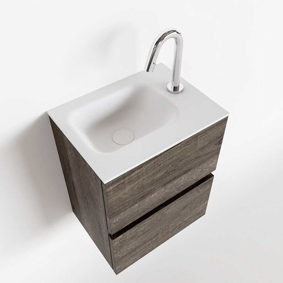MONDIAZ ADA 40cm toiletmeubel dark brown. LEX wastafel talc positie rechts. Met 1 kraangat - Afbeelding 4