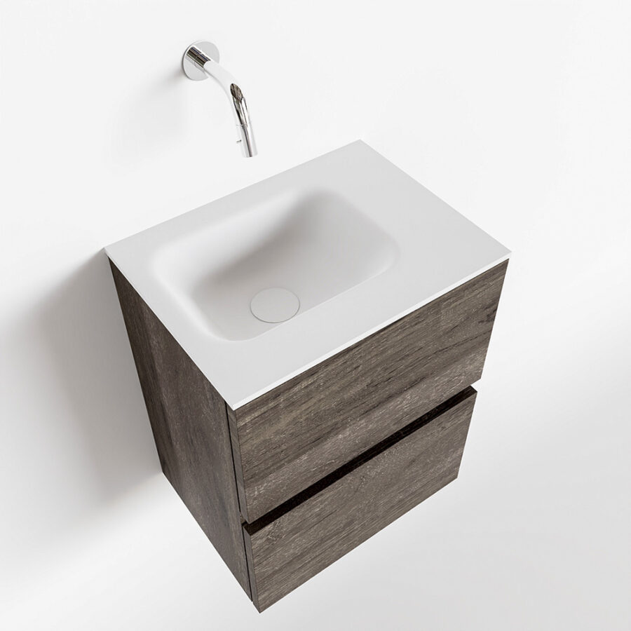 MONDIAZ ADA 40cm toiletmeubel dark brown. LEX wastafel talc positie rechts. Zonder kraangat - Afbeelding 4