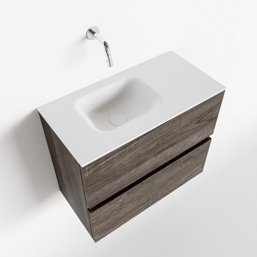 MONDIAZ ADA 60cm toiletmeubel dark brown. LEX wastafel talc positie links. Zonder kraangat - Afbeelding 4