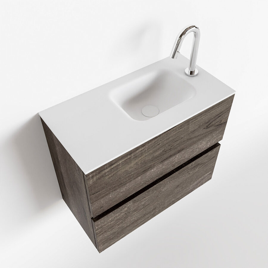 MONDIAZ ADA 60cm toiletmeubel dark brown. LEX wastafel talc positie rechts. Met 1 kraangat - Afbeelding 4
