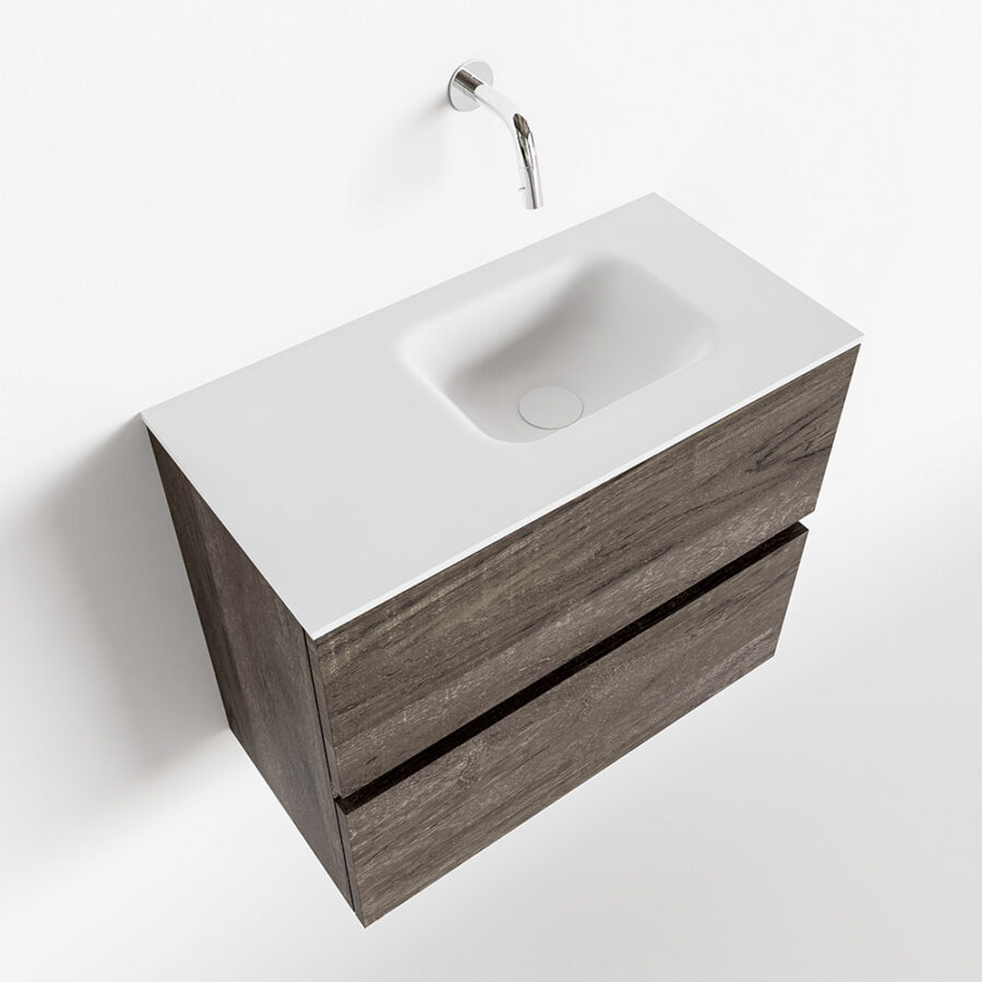 MONDIAZ ADA 60cm toiletmeubel dark brown. LEX wastafel talc positie rechts. Zonder kraangat - Afbeelding 4