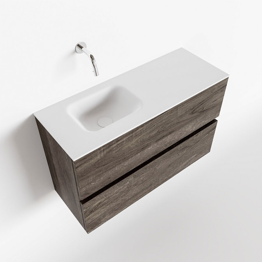 MONDIAZ ADA 80cm toiletmeubel dark brown. LEX wastafel talc positie links. Zonder kraangat - Afbeelding 4