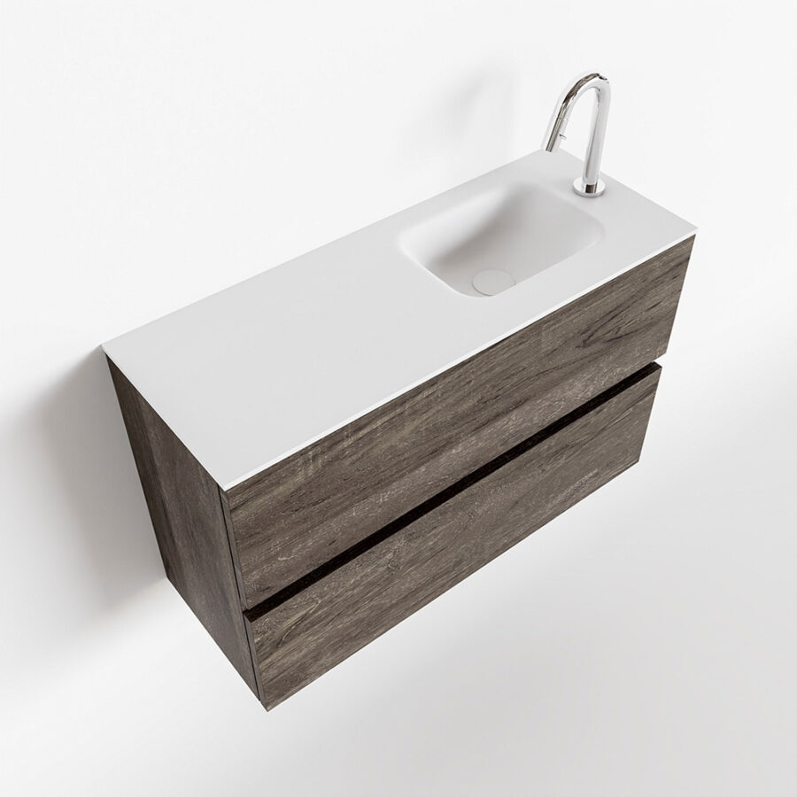 MONDIAZ ADA 80cm toiletmeubel dark brown. LEX wastafel talc positie rechts. Met 1 kraangat - Afbeelding 4