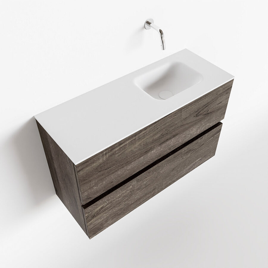 MONDIAZ ADA 80cm toiletmeubel dark brown. LEX wastafel talc positie rechts. Zonder kraangat - Afbeelding 4