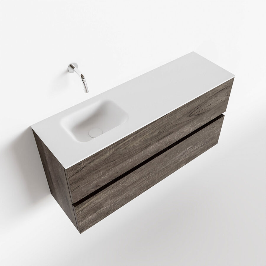MONDIAZ ADA 100cm toiletmeubel dark brown. LEX wastafel talc positie links. Zonder kraangat - Afbeelding 4