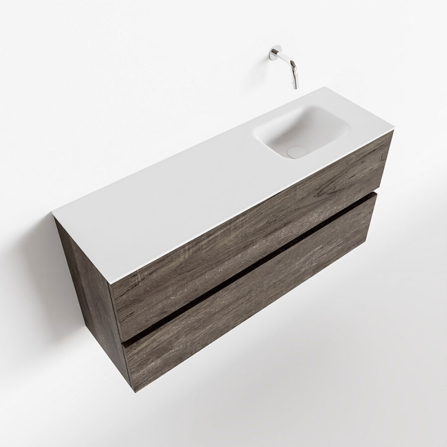 MONDIAZ ADA 100cm toiletmeubel dark brown. LEX wastafel talc positie rechts. Zonder kraangat - Afbeelding 4