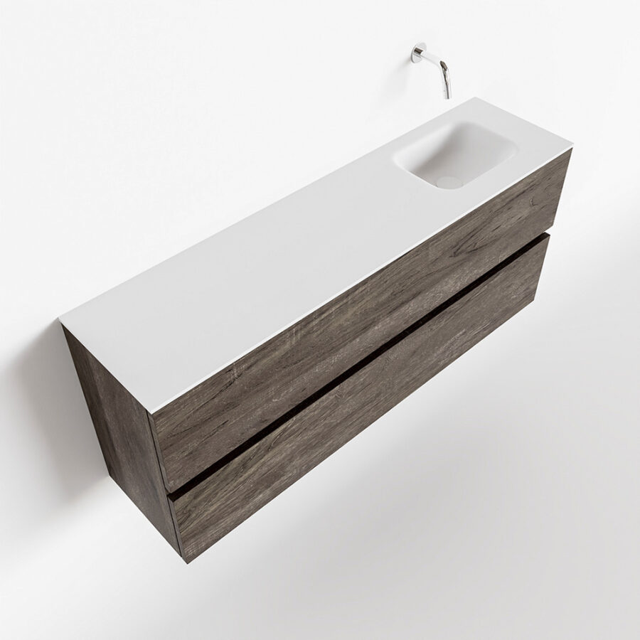 MONDIAZ ADA 120cm toiletmeubel dark brown. LEX wastafel talc positie rechts. Zonder kraangat - Afbeelding 4