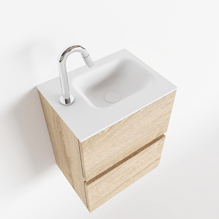 MONDIAZ ADA 40cm toiletmeubel washed oak. LEX wastafel talc positie links. Met 1 kraangat - Afbeelding 4